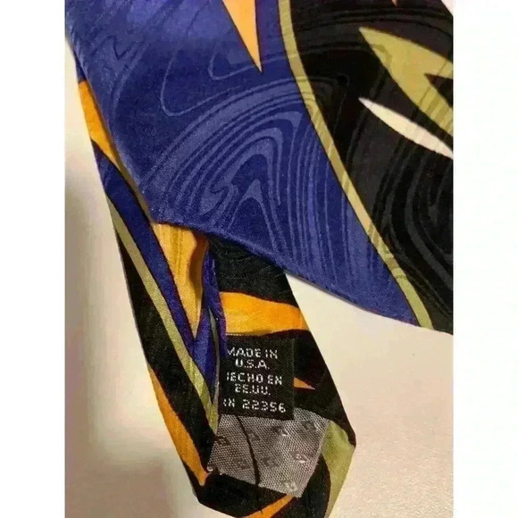 Albert Nipon Mens Silk Necktie Made In USA Geometric Pattern Black/Blue/Yellow - Picture 2 of 7